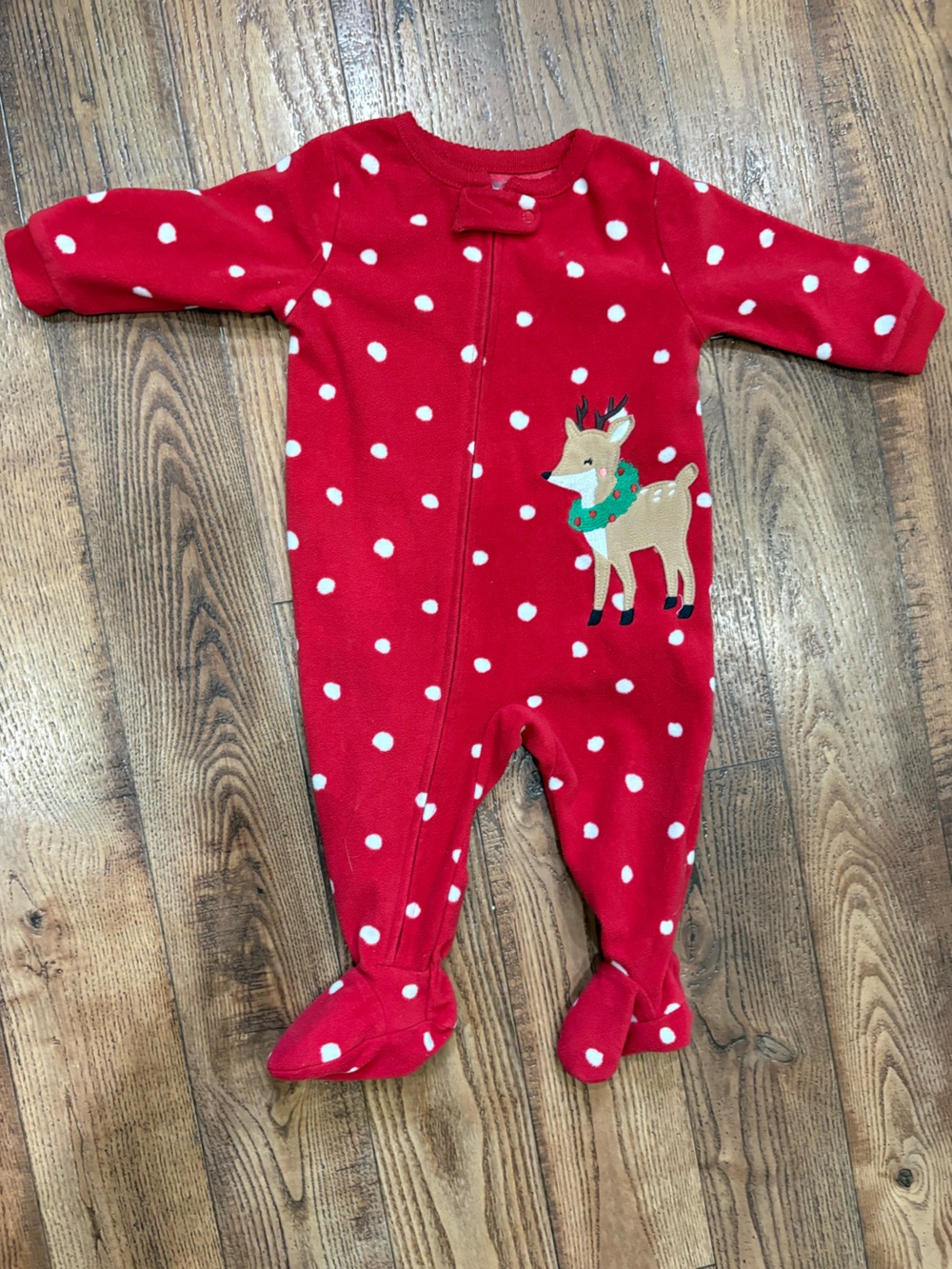 Carter's Red Polka Dot Reindeer One-Piece Footie Pajamas